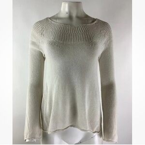 Anthropologie Sz XS Lightweight Open Knit Linen Blend Sweater White Boat Neck